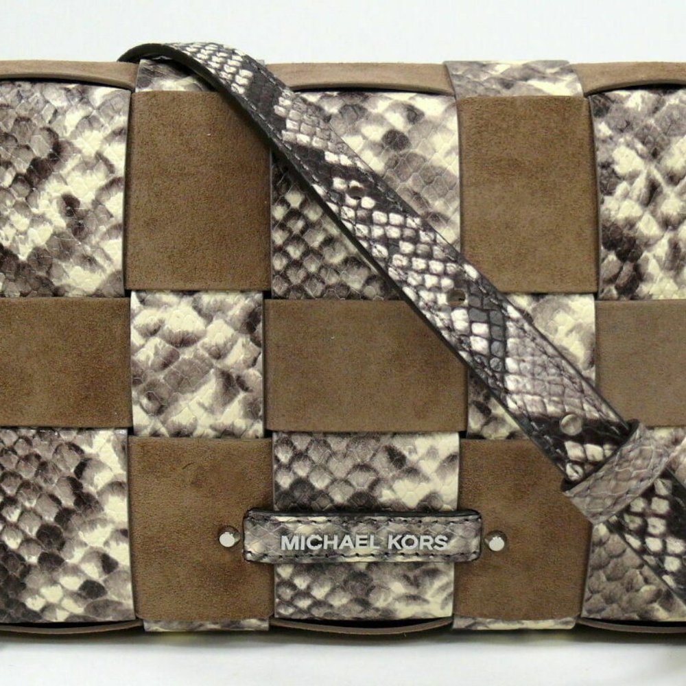 NWT Michael Kors Vivian Woven Leather Medium Crossbody Dark Dune MSRP$298